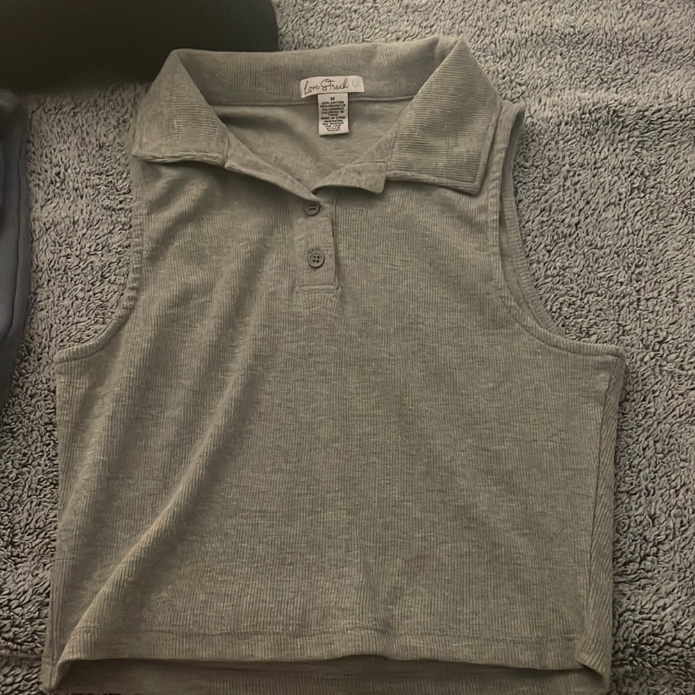 cropped collared button up tank top from love streak